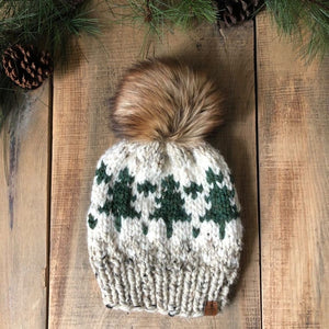 Wintry Pines Hand Knitted Hat with Pom