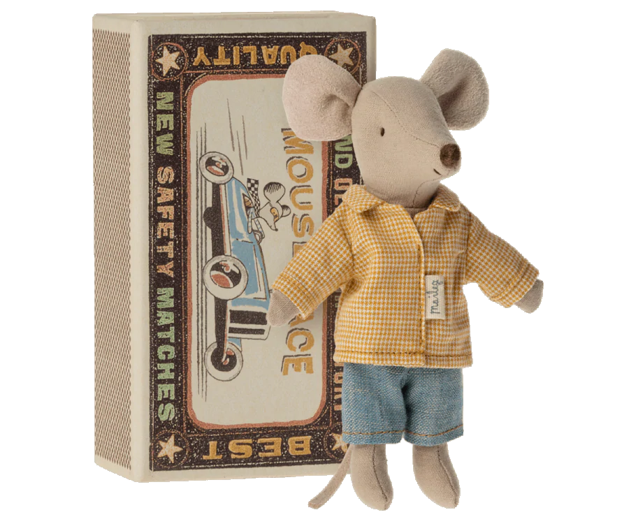 Maileg - Big Brother Mouse in Matchbox w/Yellow Jacket