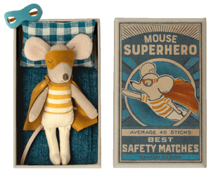 Maileg - Super Hero Little Brother Mouse in Matchbox