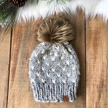 Load image into Gallery viewer, Little Hearts Hand Knitted Hat with Pom
