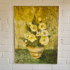 Vintage Oil on Canvas - Yellow Flowers