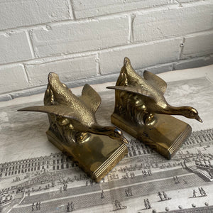 Vintage Pair of Brass Goose Bookends c1930