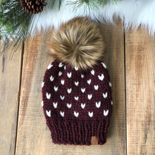 Load image into Gallery viewer, Little Hearts Hand Knitted Hat with Pom
