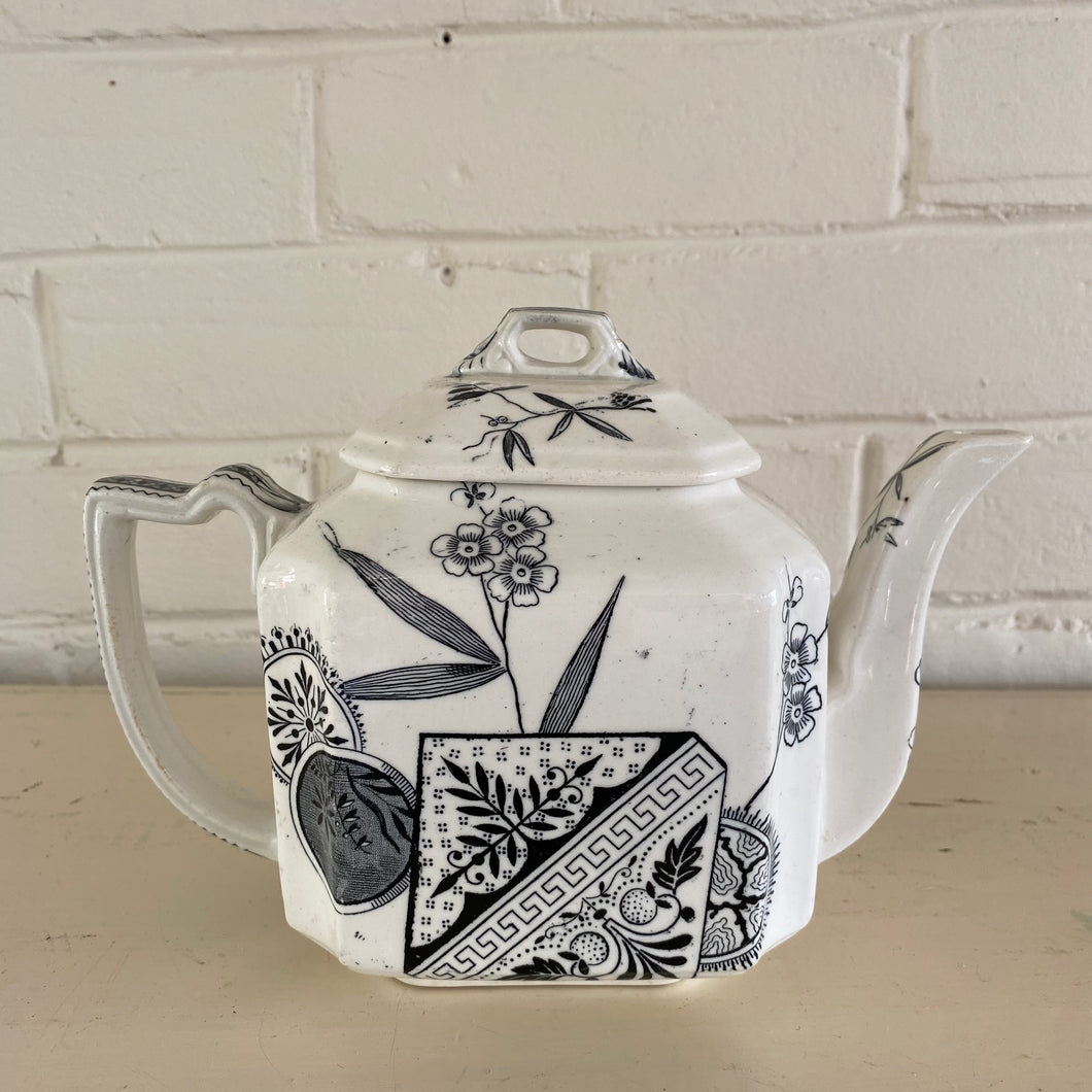 Antique Aesthetic Movement Black Transferware Teapot