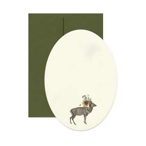 Stag with Flowers Oval Card + Envelope from Open Sea Design Co. in New York