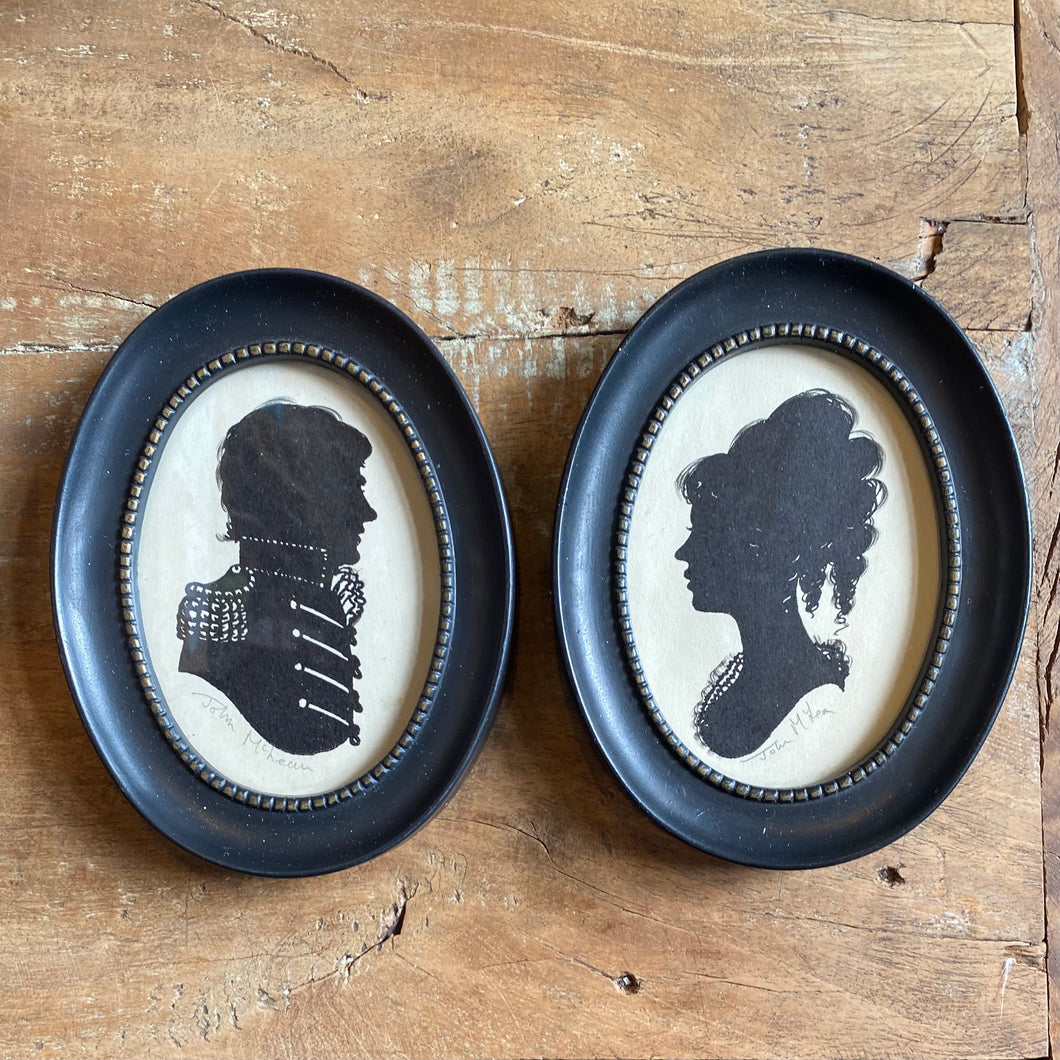 Vintage Mini Oval Silhouette Man and Woman signed John McLean