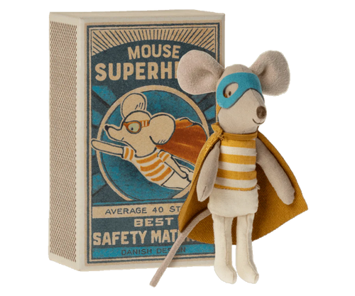 Maileg - Super Hero Little Brother Mouse in Matchbox