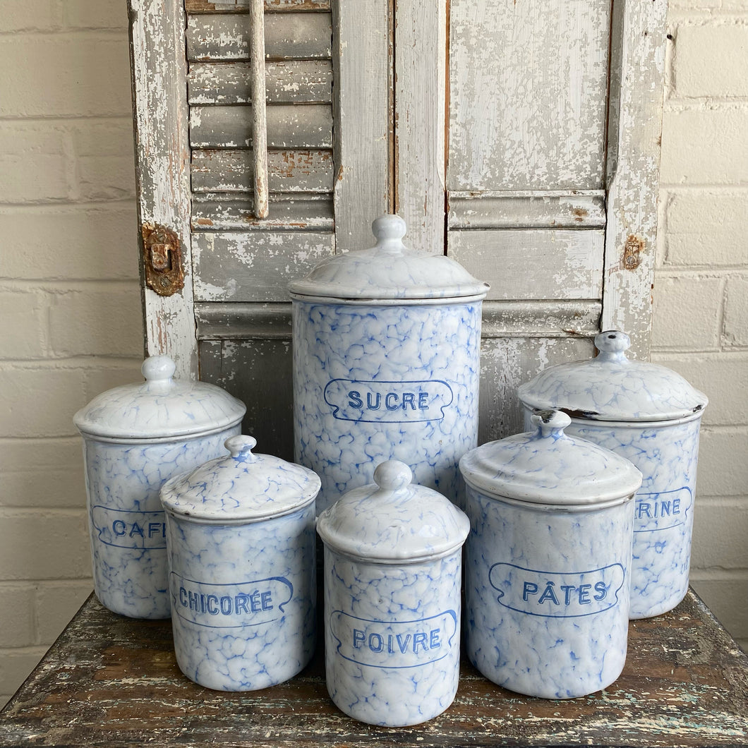 Vintage French Enamel Canister Set/6
