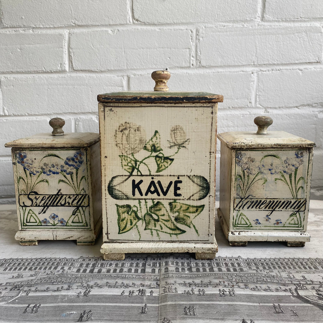 Antique European Wooden Canister Set - Hungary