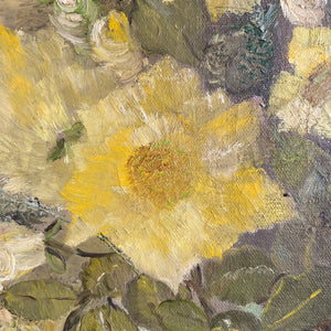 Vintage Oil on Canvas - Yellow Flowers