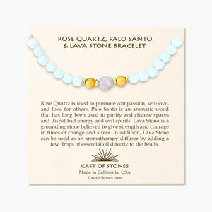 Rose Quartz + Palo Santo + Lava Stone Bracelet by Cast of Stones