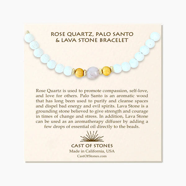 Rose Quartz + Palo Santo + Lava Stone Bracelet by Cast of Stones