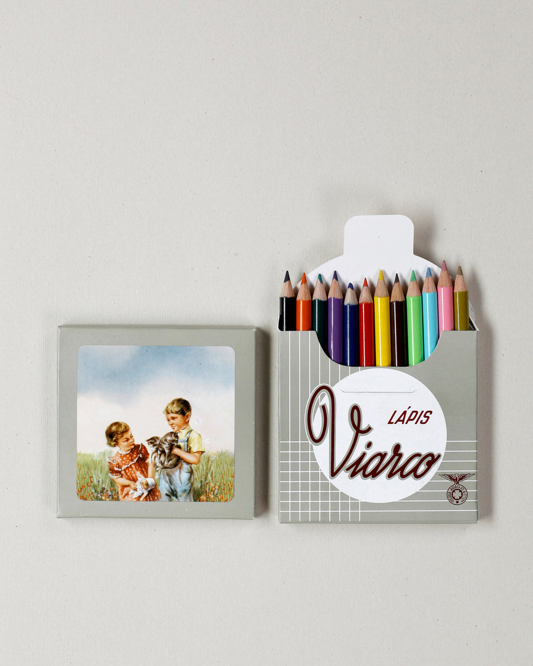Girl and Boy with Cat Coloured Pencil Box by Viarco made in Portugal