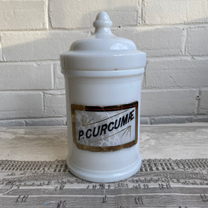 19th Century Whitall & Tatum Antique Milk Glass Apothecary Jar - Curcumae