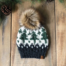 Load image into Gallery viewer, Wintry Pines Hand Knitted Hat with Pom
