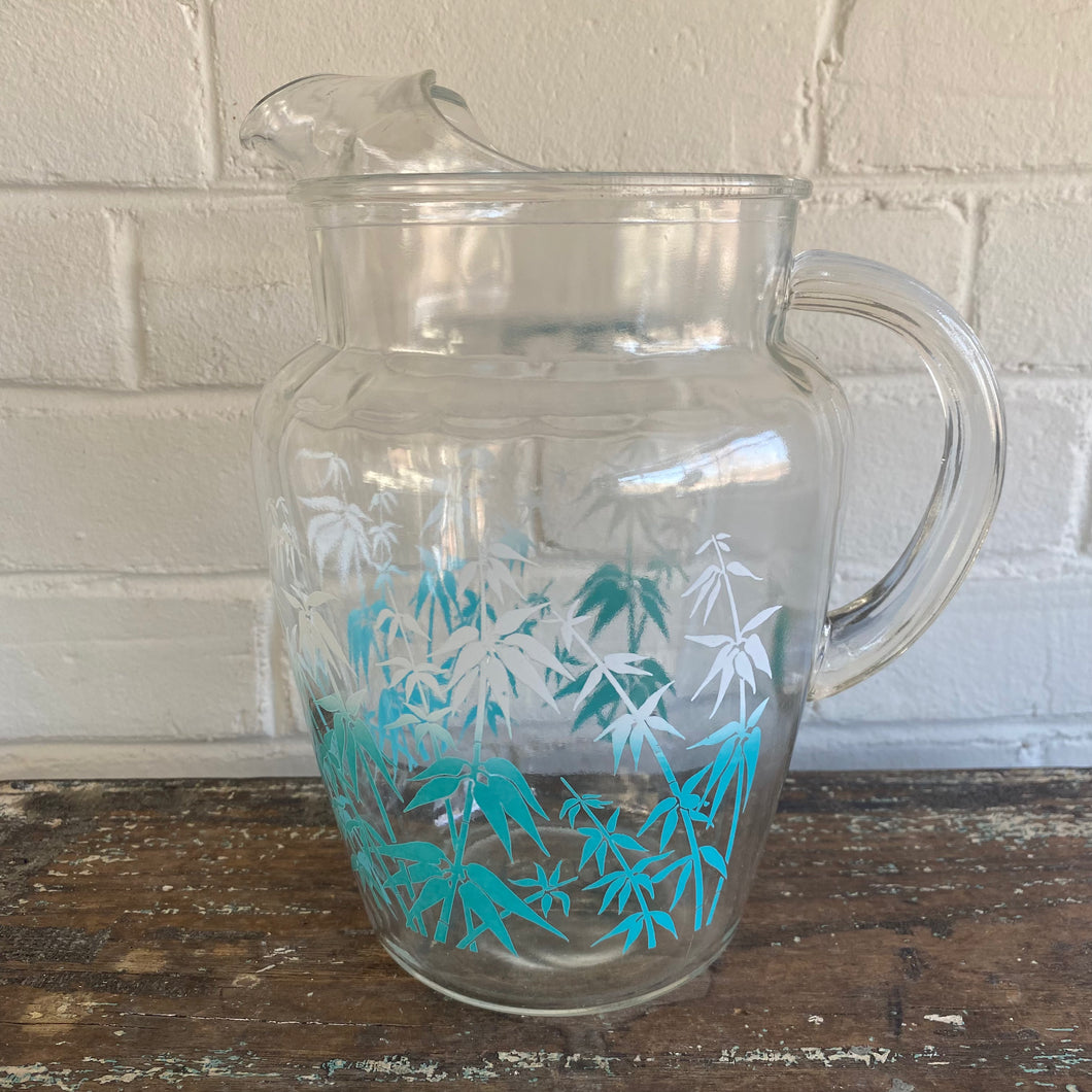 Vintage Glass Pitcher with Bamboo Decoration