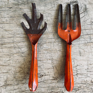 Set/2 Vintage Orange Metal Garden Forks
