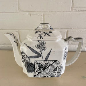 Antique Aesthetic Movement Black Transferware Teapot