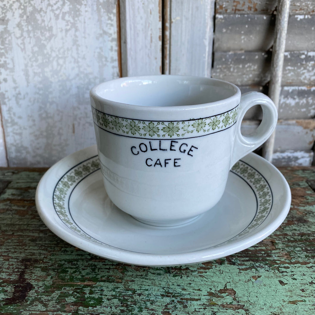 Vintage College Cafe Restaurant Cup and Saucer c1940